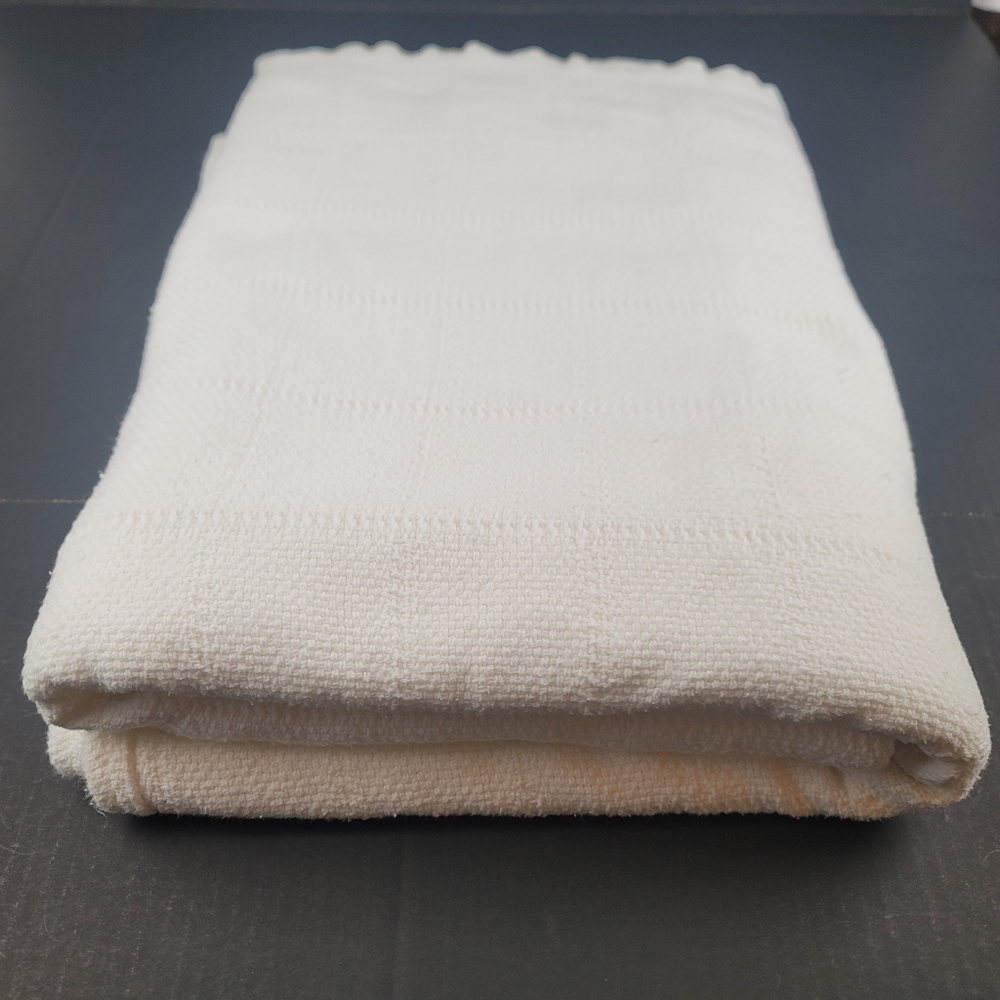 Lauren Ralph Lauren Ivory White 100% Cotton Windowpane Blanket Queen